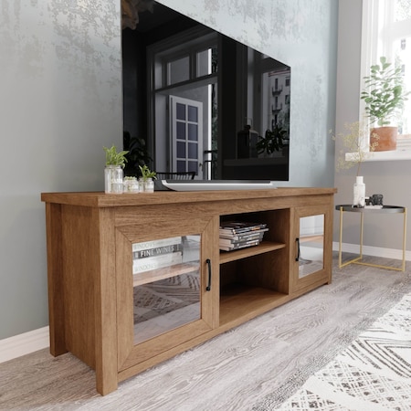 Flash Furniture Sheffield Classic TV Stand for up to 80in. TVs - Modern Walnut Finish w/Full Glss Doors - 3 Shelves GC-MBLK65-WAL-GG